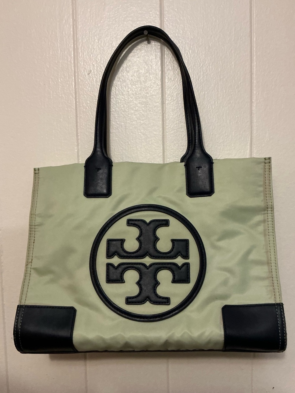 Tory Burch Olive Green Nylon Tote with Black Trim